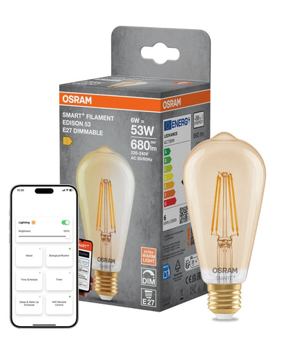 SMART+ MATTER Classic Edison 53 6W 2400K E27 Filament Dimmable GOLD | OSRAM
