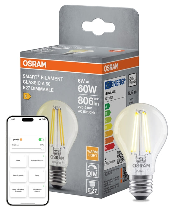 SMART+ MATTER Classic A60 6W 2700K E27 Filament Dimmable | OSRAM