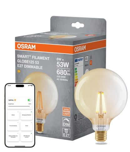 SMART+ MATTER  Classic Globe 53 6W 2400K E27 Filament Dimmable GOLD | OSRAM